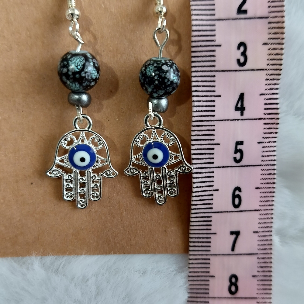 Silver and Blue Hamsa Earrings